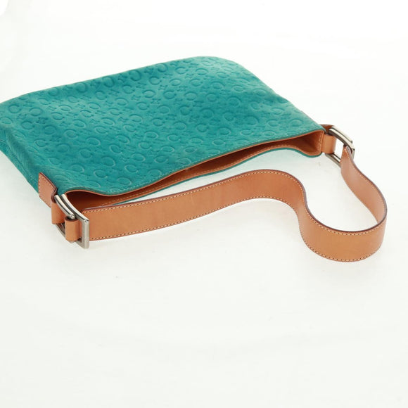 CELINE C Macadam Canvas Shoulder Bag Suede Leather Turquoise Blue Auth 168361V