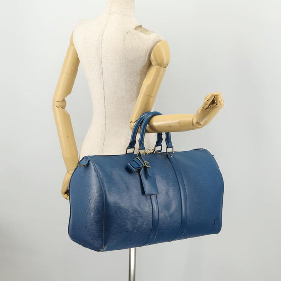 LOUIS VUITTON Epi Keepall 45 Boston Bag Blue M42975 LV Auth 168373