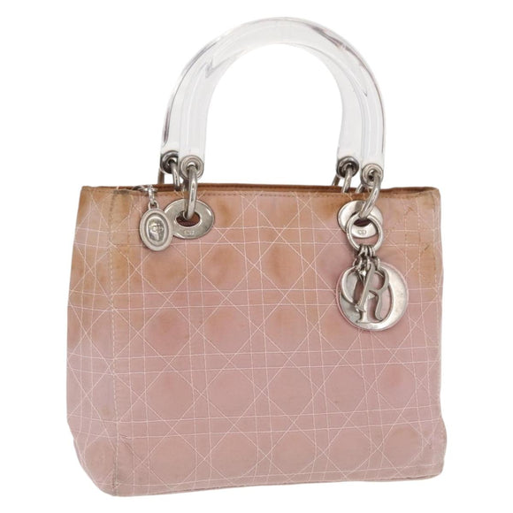 Christian Dior Lady Dior Canage Hand Bag Nylon Pink Silver Auth 168374