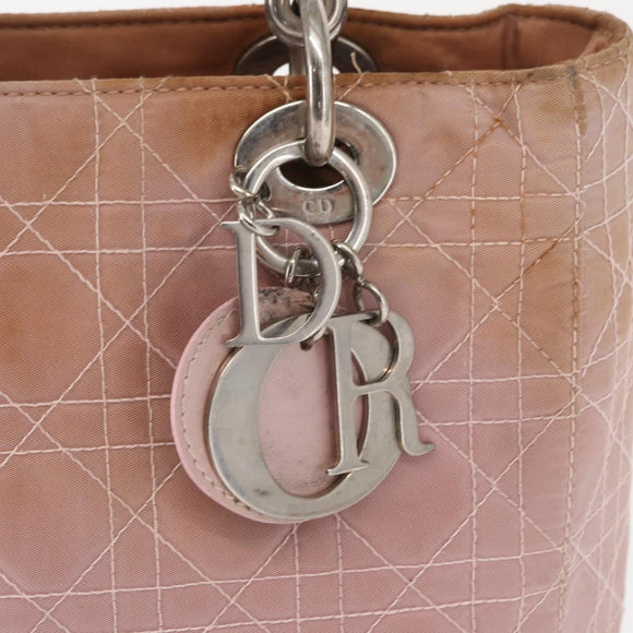 Christian Dior Lady Dior Canage Hand Bag Nylon Pink Silver Auth 168374