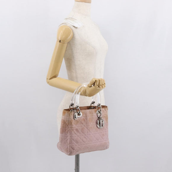 Christian Dior Lady Dior Canage Hand Bag Nylon Pink Silver Auth 168374