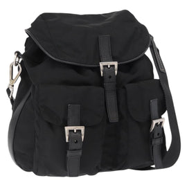 PRADA Shoulder Bag Nylon Black Silver Auth 168377