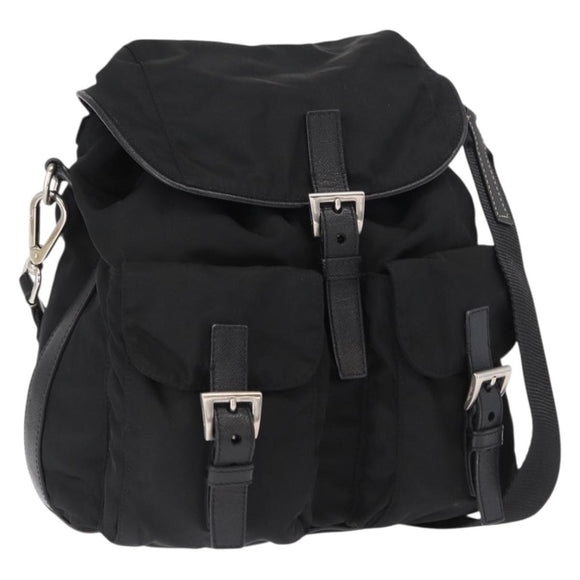 PRADA Shoulder Bag Nylon Black Silver Auth 168377