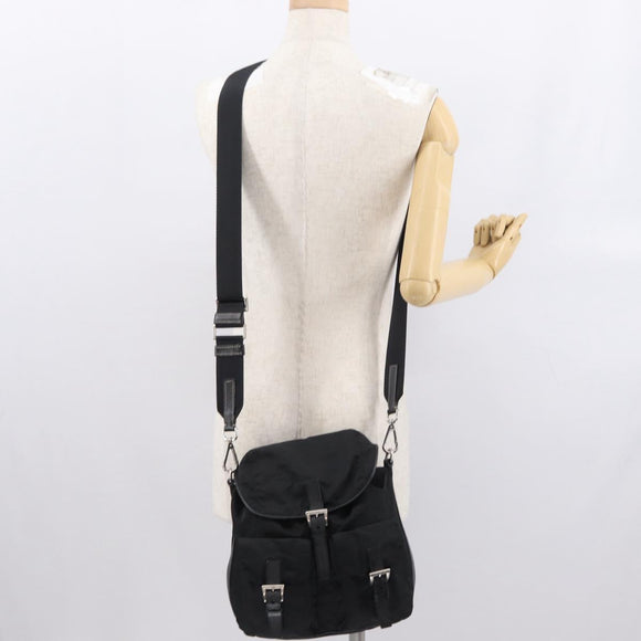 PRADA Shoulder Bag Nylon Black Silver Auth 168377