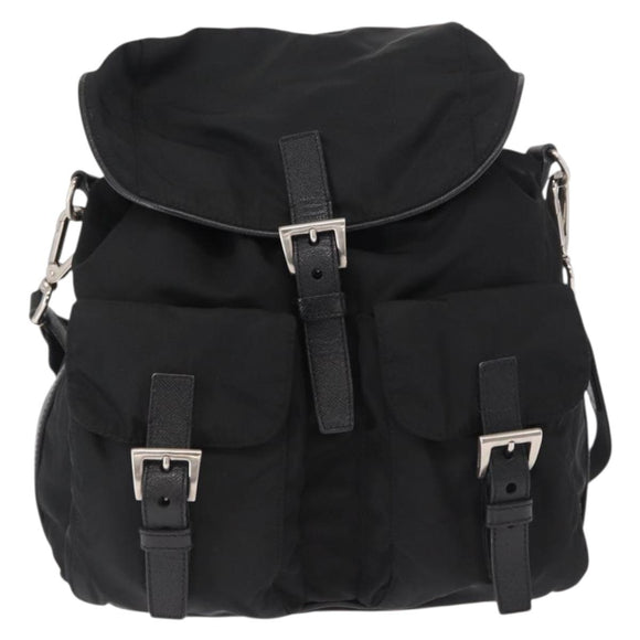 PRADA Shoulder Bag Nylon Black Silver Auth 168377