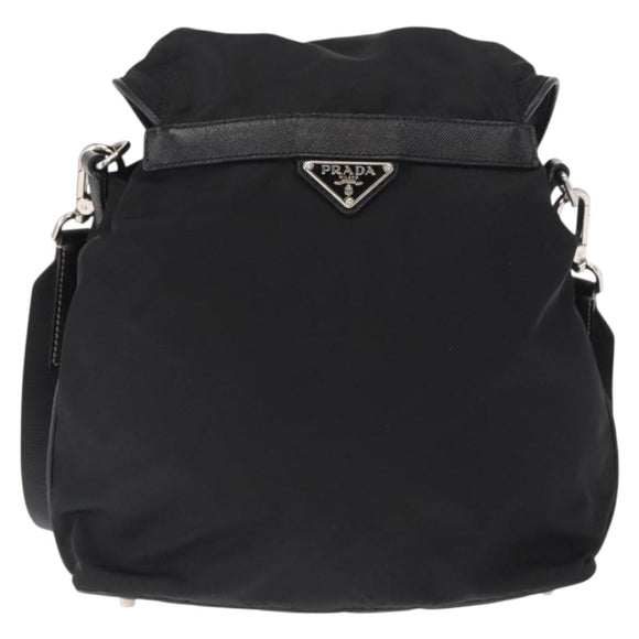 PRADA Shoulder Bag Nylon Black Silver Auth 168377