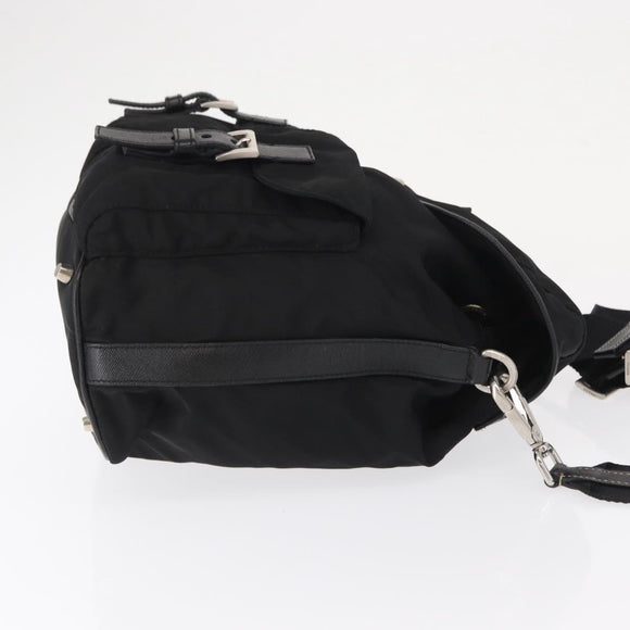 PRADA Shoulder Bag Nylon Black Silver Auth 168377