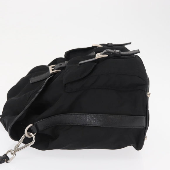 PRADA Shoulder Bag Nylon Black Silver Auth 168377