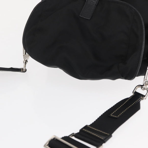 PRADA Shoulder Bag Nylon Black Silver Auth 168377