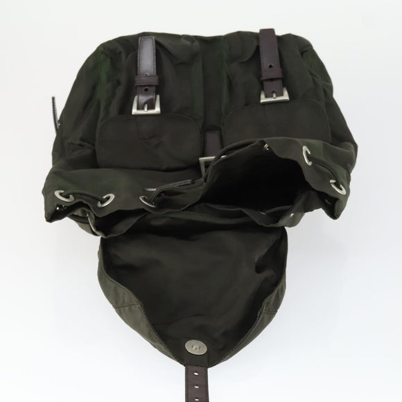 PRADA Backpack Nylon Khaki Silver Auth 168379