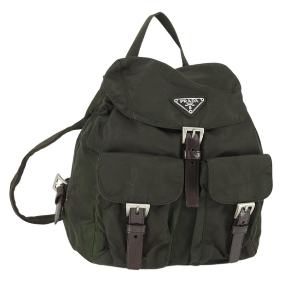 PRADA Backpack Nylon Khaki Silver Auth 168379
