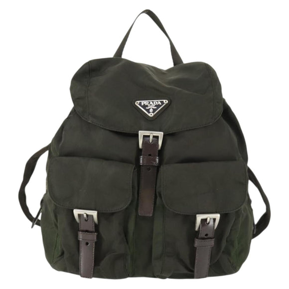 PRADA Backpack Nylon Khaki Silver Auth 168379