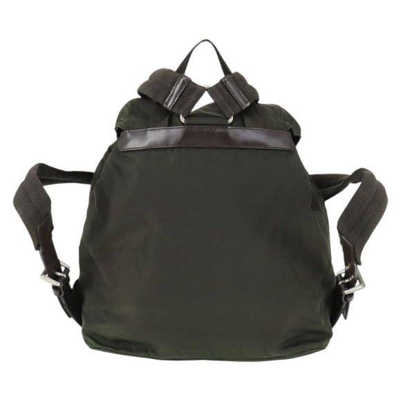 PRADA Backpack Nylon Khaki Silver Auth 168379
