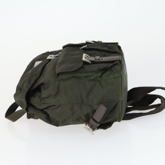 PRADA Backpack Nylon Khaki Silver Auth 168379