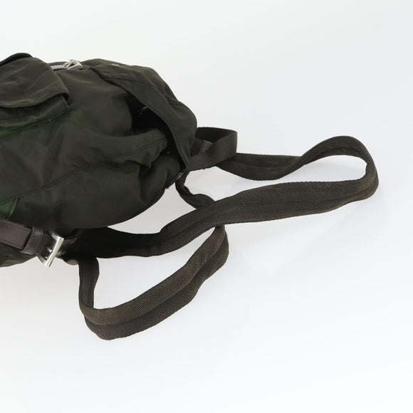 PRADA Backpack Nylon Khaki Silver Auth 168379