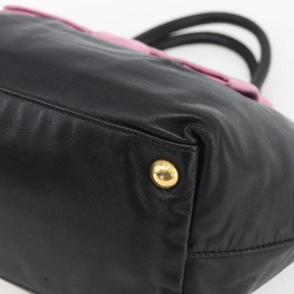 PRADA Hand Bag Leather Black Gold Auth 168382