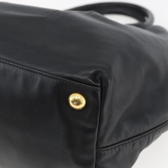 PRADA Hand Bag Leather Black Gold Auth 168382