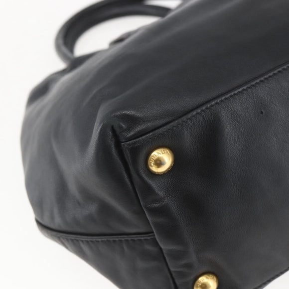 PRADA Hand Bag Leather Black Gold Auth 168382