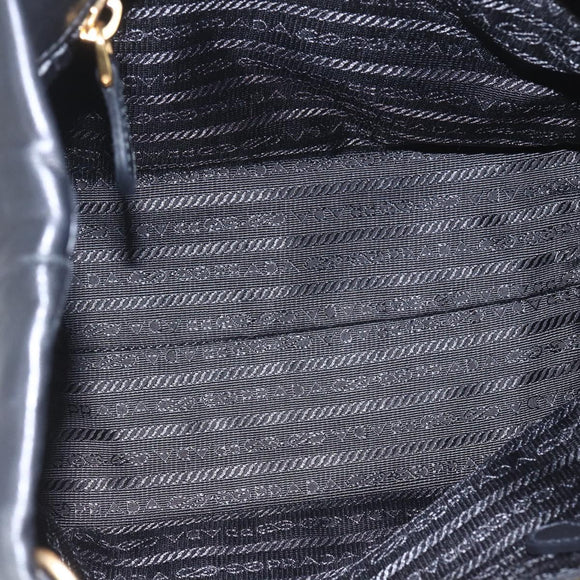 PRADA Hand Bag Leather Black Gold Auth 168382