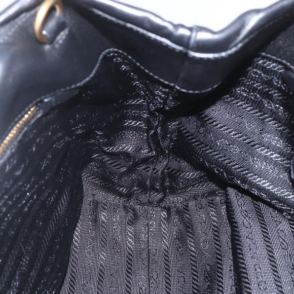 PRADA Hand Bag Leather Black Gold Auth 168382