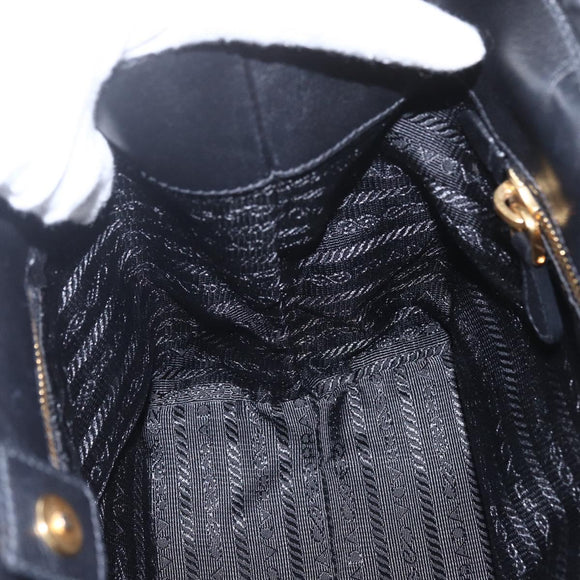 PRADA Hand Bag Leather Black Gold Auth 168382
