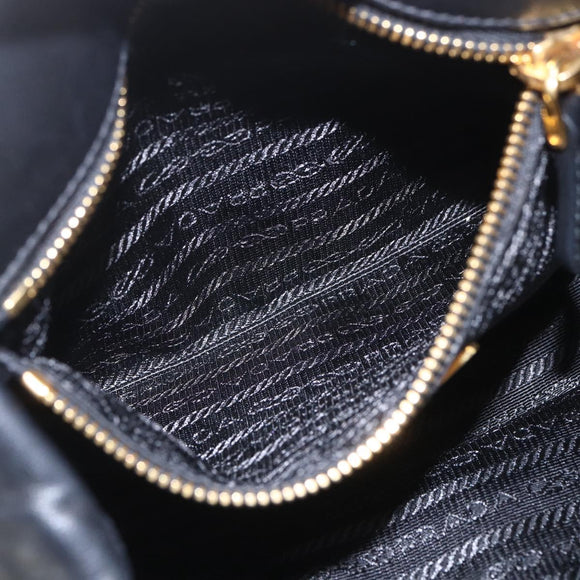 PRADA Hand Bag Leather Black Gold Auth 168382