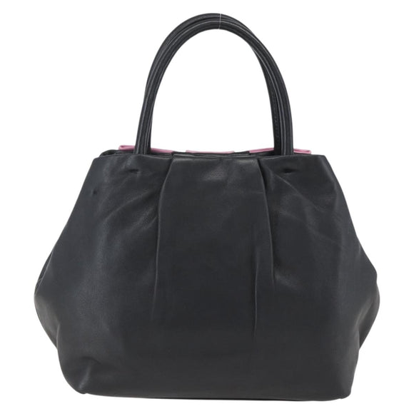 PRADA Hand Bag Leather Black Gold Auth 168382