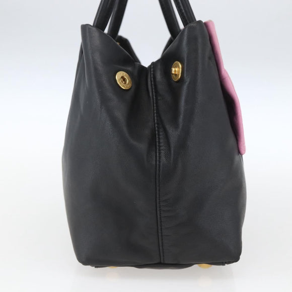 PRADA Hand Bag Leather Black Gold Auth 168382