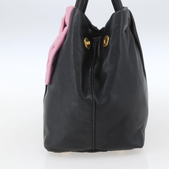 PRADA Hand Bag Leather Black Gold Auth 168382
