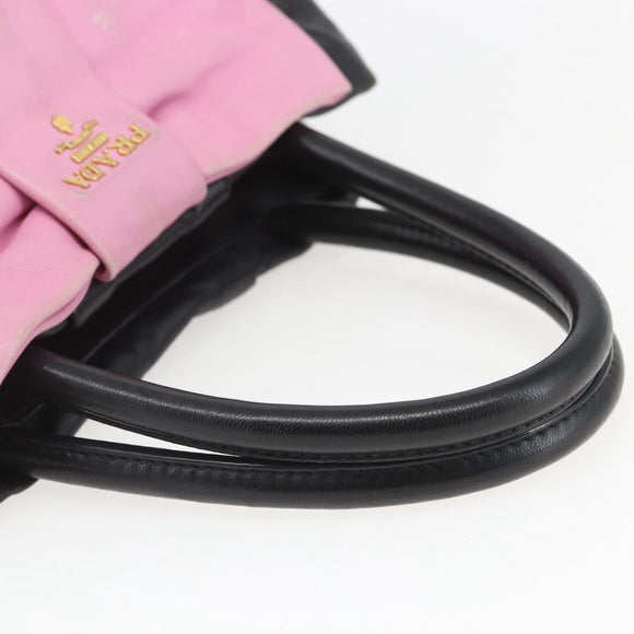 PRADA Hand Bag Leather Black Gold Auth 168382