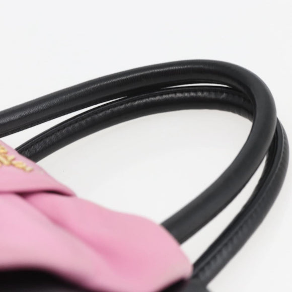 PRADA Hand Bag Leather Black Gold Auth 168382