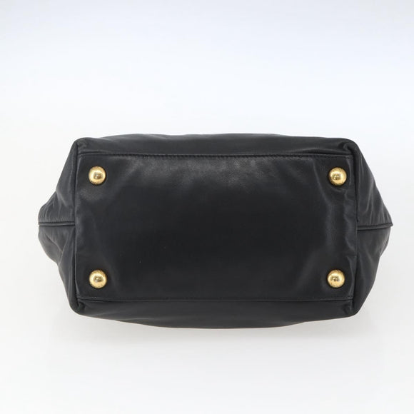 PRADA Hand Bag Leather Black Gold Auth 168382