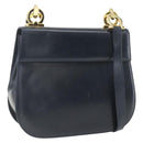 Salvatore Ferragamo Gancini Chain Shoulder Bag Leather Navy Gold Auth 168385-1