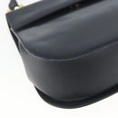 Salvatore Ferragamo Gancini Chain Shoulder Bag Leather Navy Gold Auth 168385-14