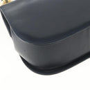 Salvatore Ferragamo Gancini Chain Shoulder Bag Leather Navy Gold Auth 168385-16