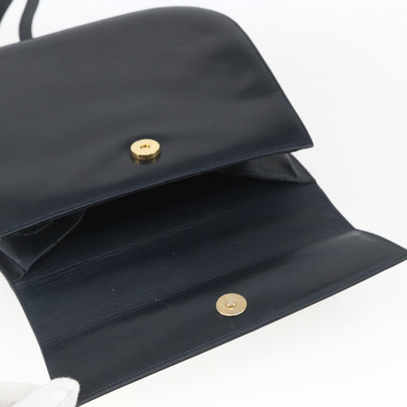 Salvatore Ferragamo Gancini Chain Shoulder Bag Leather Navy Gold Auth 168385