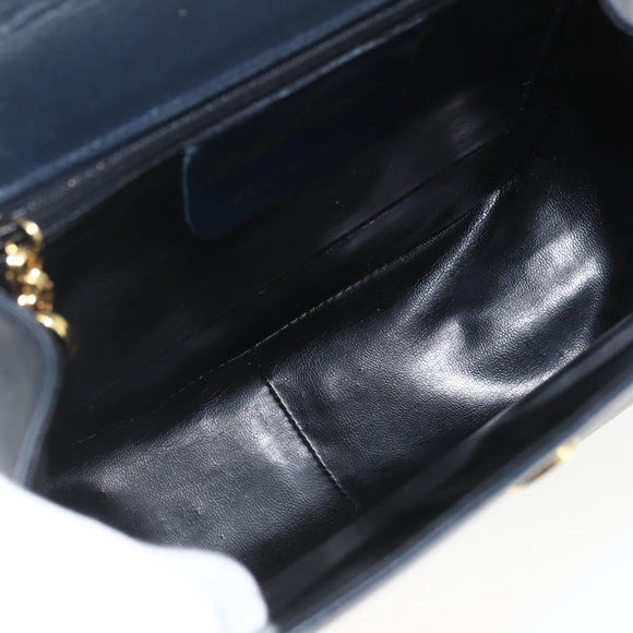 Salvatore Ferragamo Gancini Chain Shoulder Bag Leather Navy Gold Auth 168385