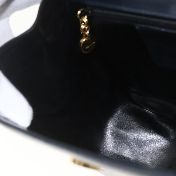 Salvatore Ferragamo Gancini Chain Shoulder Bag Leather Navy Gold Auth 168385