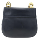 Salvatore Ferragamo Gancini Chain Shoulder Bag Leather Navy Gold Auth 168385-13