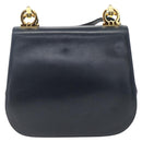 Salvatore Ferragamo Gancini Chain Shoulder Bag Leather Navy Gold Auth 168385-2