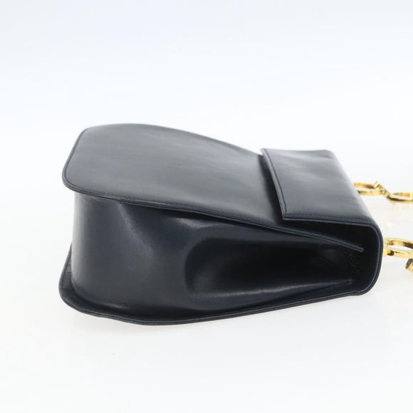 Salvatore Ferragamo Gancini Chain Shoulder Bag Leather Navy Gold Auth 168385