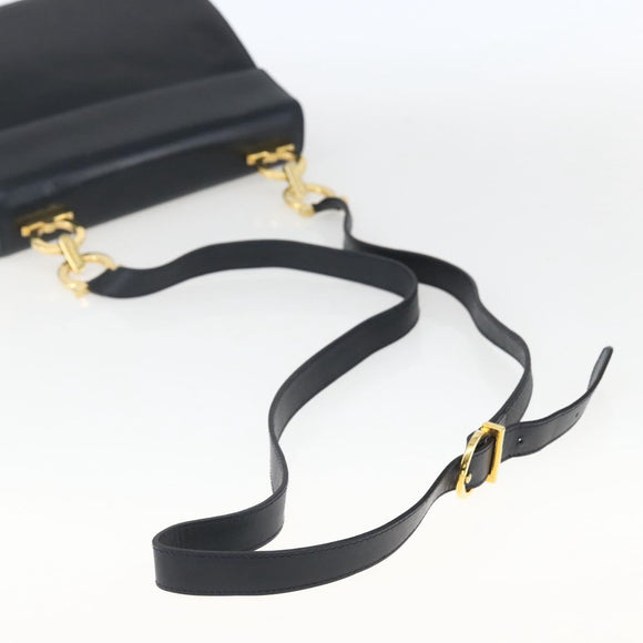 Salvatore Ferragamo Gancini Chain Shoulder Bag Leather Navy Gold Auth 168385