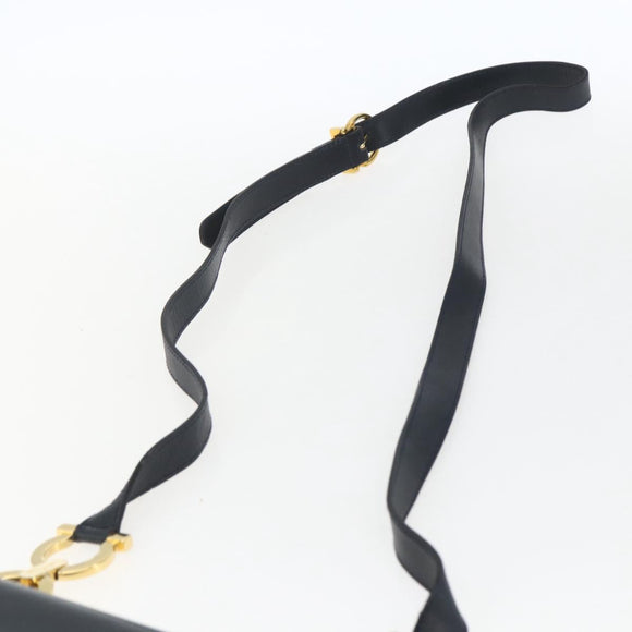 Salvatore Ferragamo Gancini Chain Shoulder Bag Leather Navy Gold Auth 168385