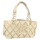 CHANEL Hand Bag Patent leather Ivory Gold CC Auth 168387-1