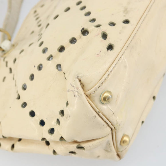 CHANEL Hand Bag Patent leather Ivory Gold CC Auth 168387