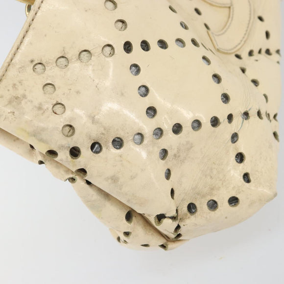 CHANEL Hand Bag Patent leather Ivory Gold CC Auth 168387