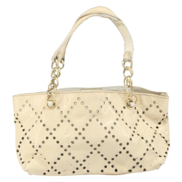 CHANEL Hand Bag Patent leather Ivory Gold CC Auth 168387