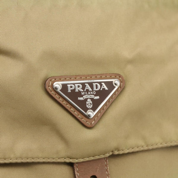 PRADA Shoulder Bag Nylon Beige Silver Auth 168388