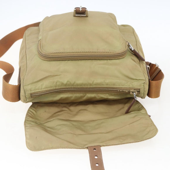 PRADA Shoulder Bag Nylon Beige Silver Auth 168388