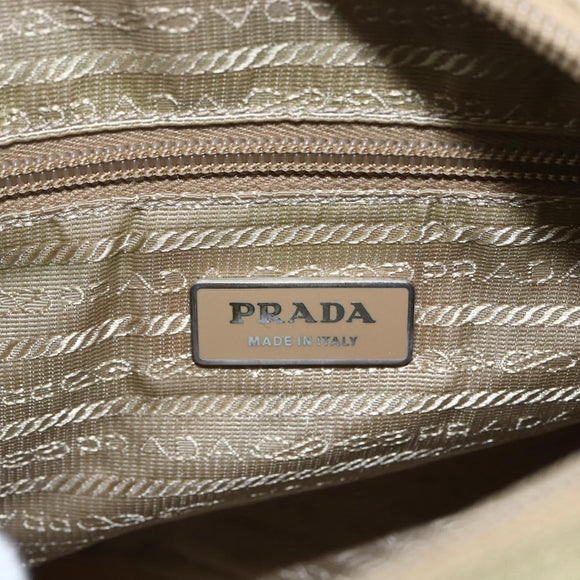 PRADA Shoulder Bag Nylon Beige Silver Auth 168388